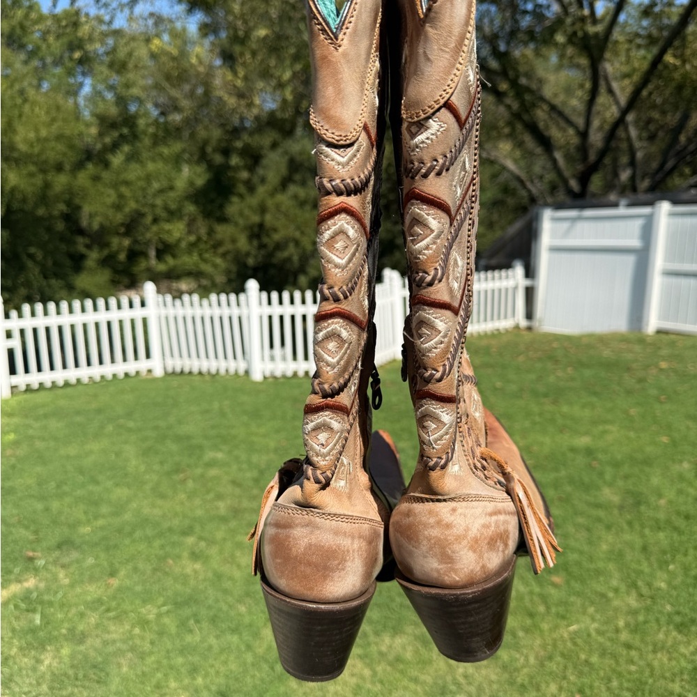 Corral | Circle G Tan Embroidered Boho Western Tassel Boots - 7 - Picture 4 of 10